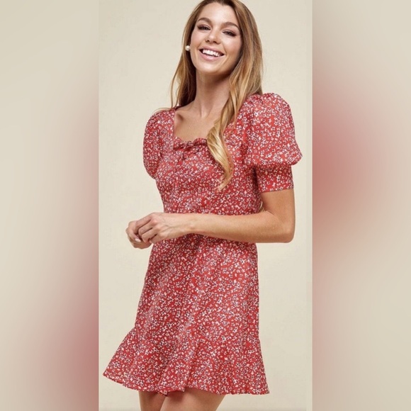 NWT Red Floral Summer Mini Dress - Picture 1 of 6